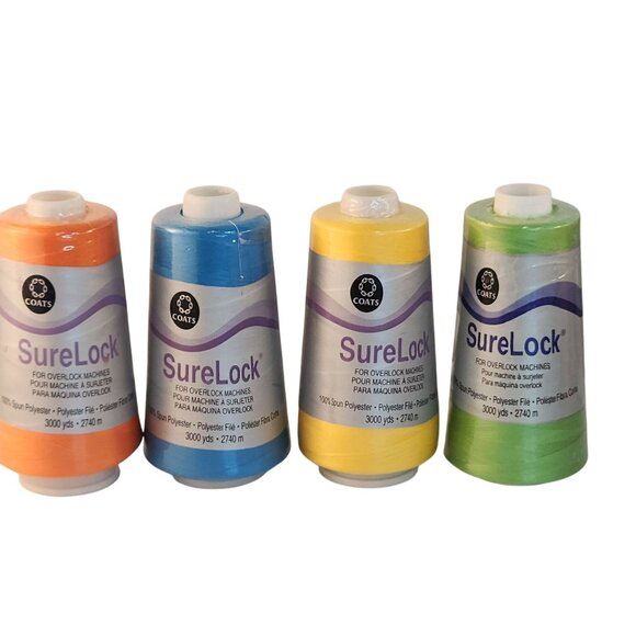 Coats SureLock Overlock Machine Thread 4-Pack 3000 Yards Each Orange Blue Yellow - Picture 1 of 9